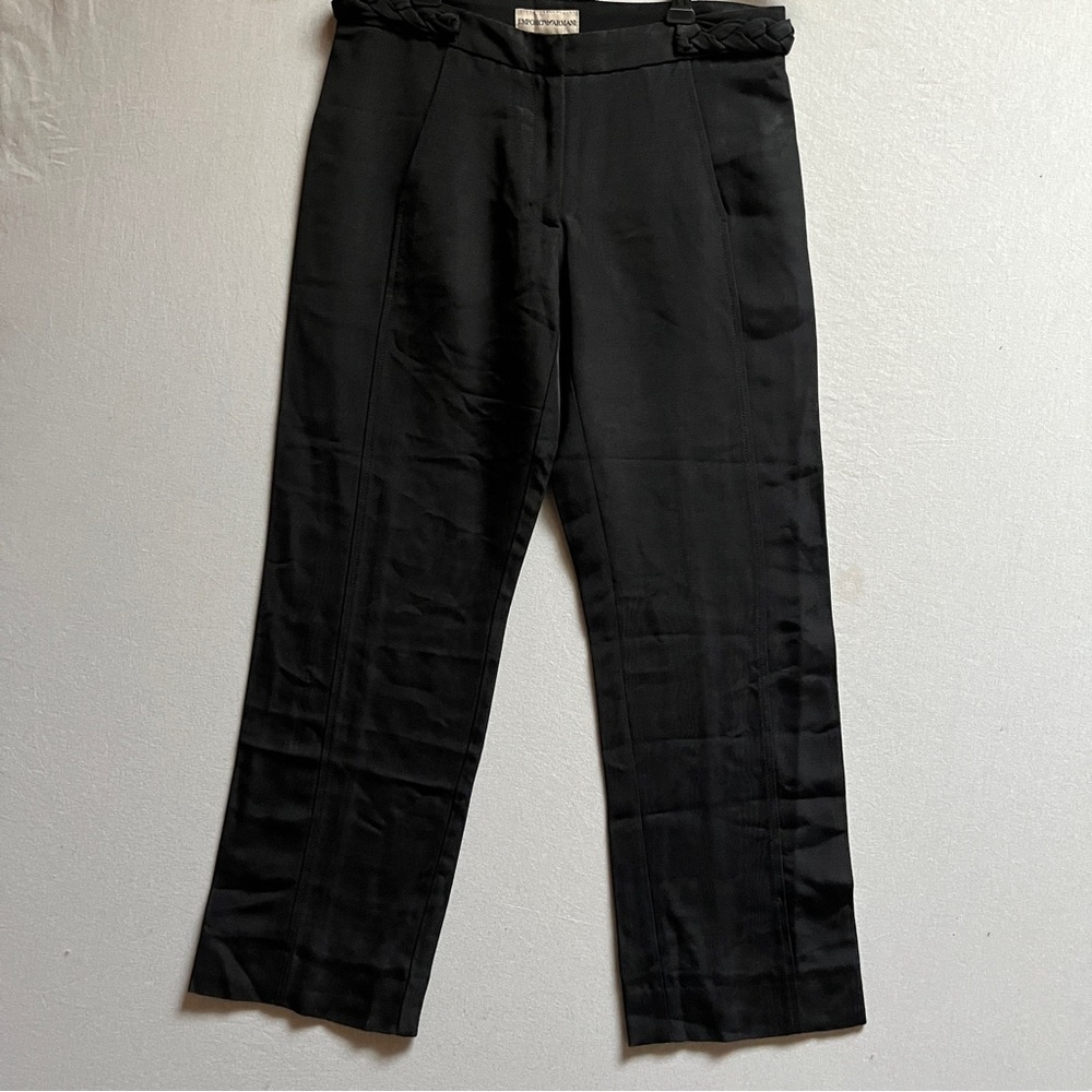 Emporio Armani Black Men's Dress Pants with Braided Waist Detail